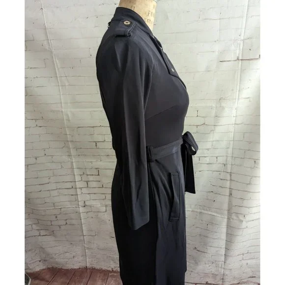 Ann Taylor Womens Dress Size 0 XS Trench Military Inspired Faux Wrap Black Navy - Picture 11 of 13